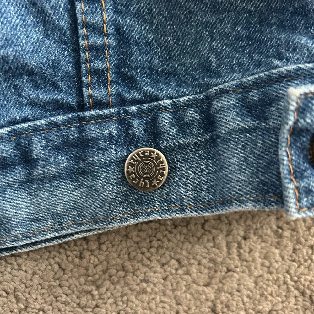 VTG TYCA Blue Jean Denim Jacket  Made USA Embossed‎ Rhythm Blues XXLarge BIKER